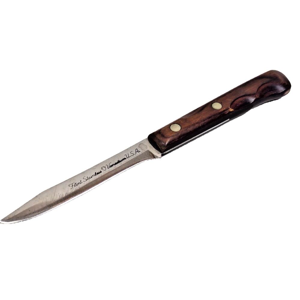 Vintage Ekco Paring Knife Stainless Steel Vanadium Blade Arrowhead Wood 6.5" USA